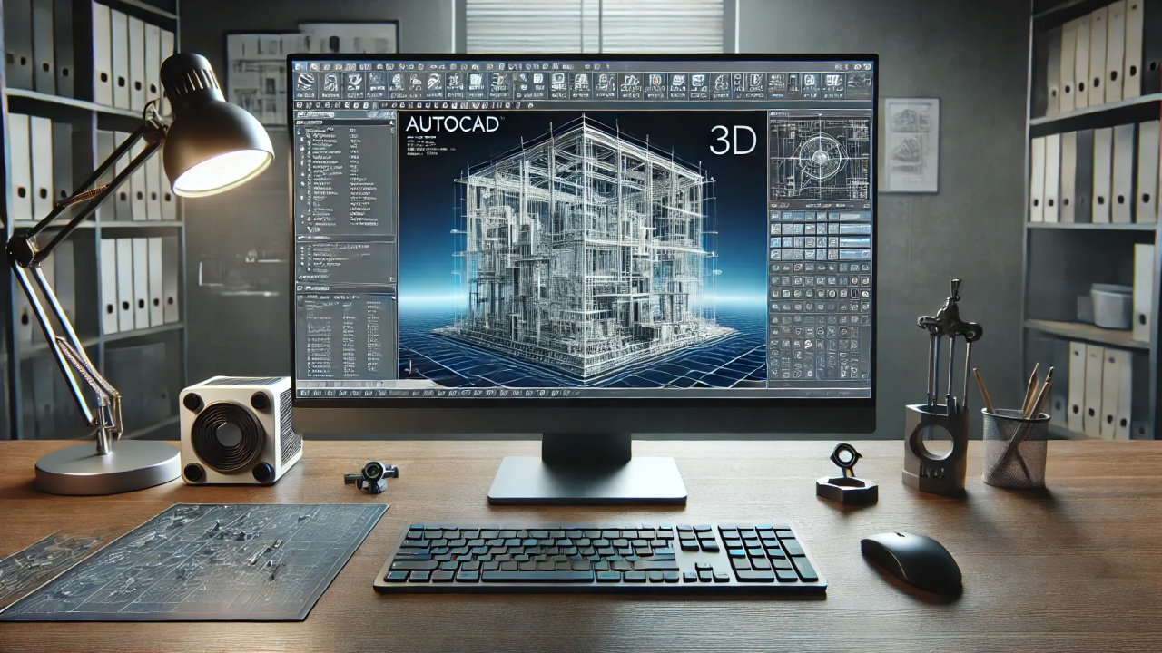 AutoCAD 3D. Un ordenador con un proyecto de AutoCAD abierto